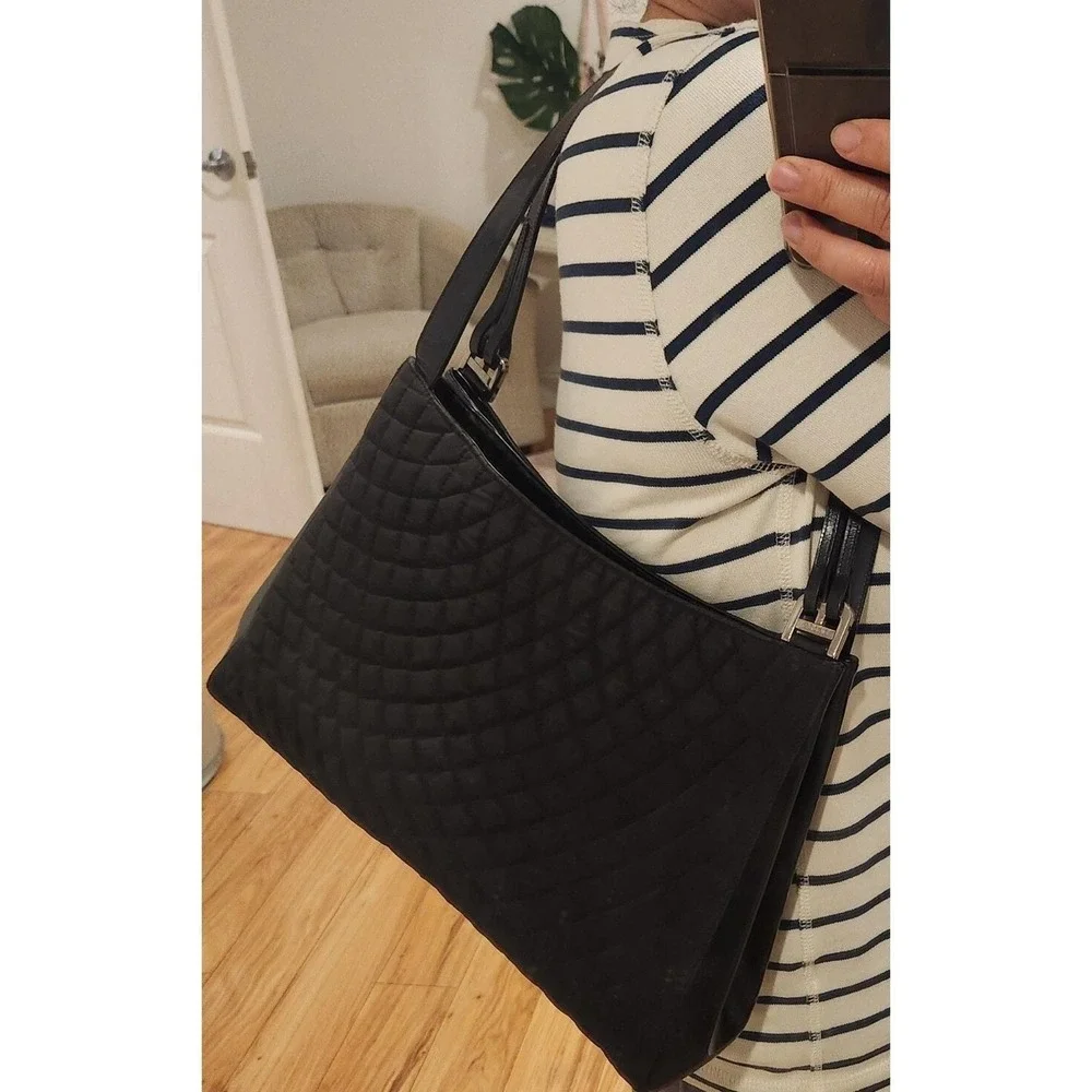 Vintage Bally Black Quilted Nylon Patent Leather Shoulder Bag 12x7 Designer hobo